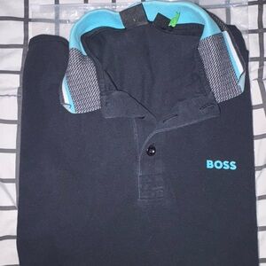 BOSS Black Polo with Green and Blue Details